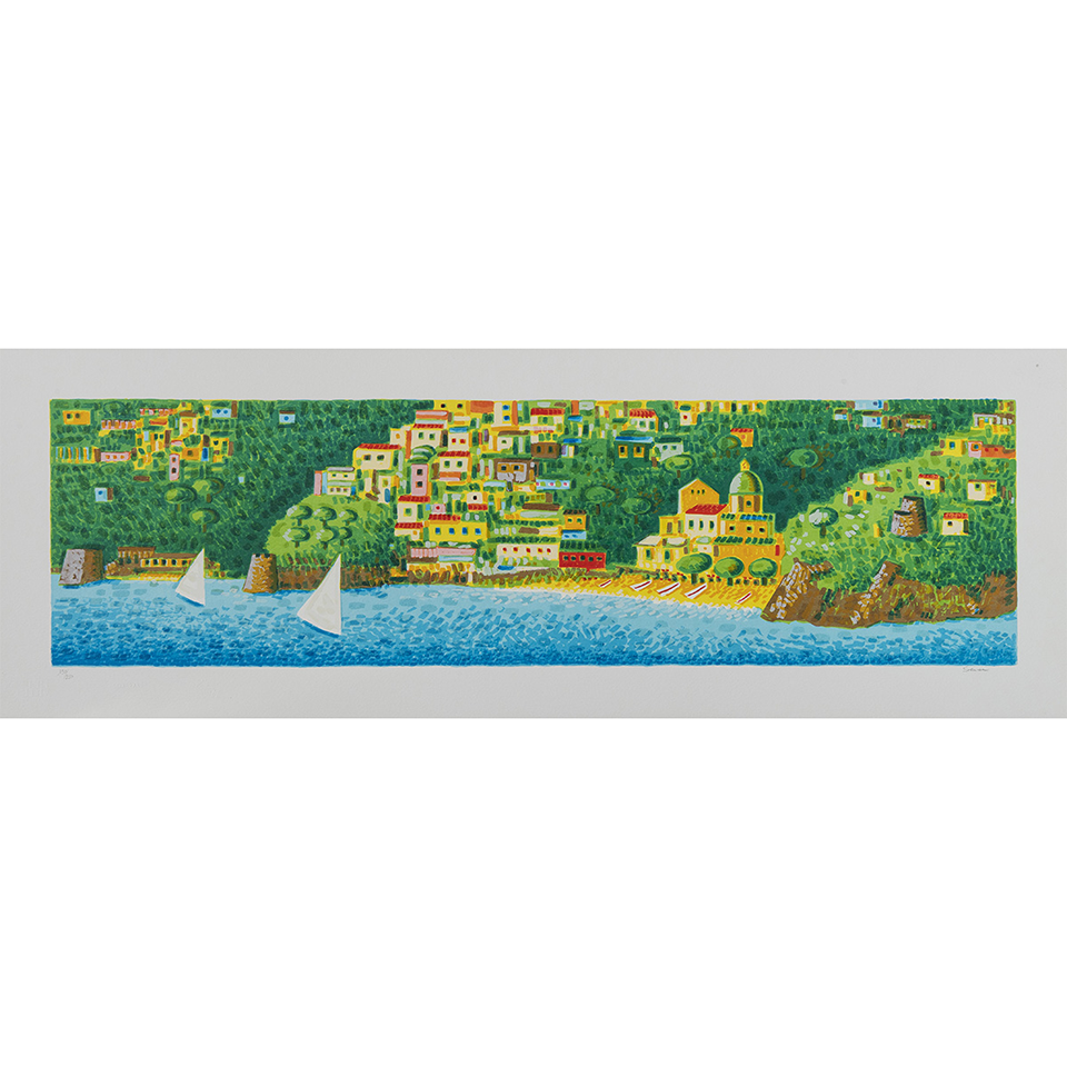 Mimmo Sciarrano – Positano Al Mare – Serigrafia Polimaterica 35×100