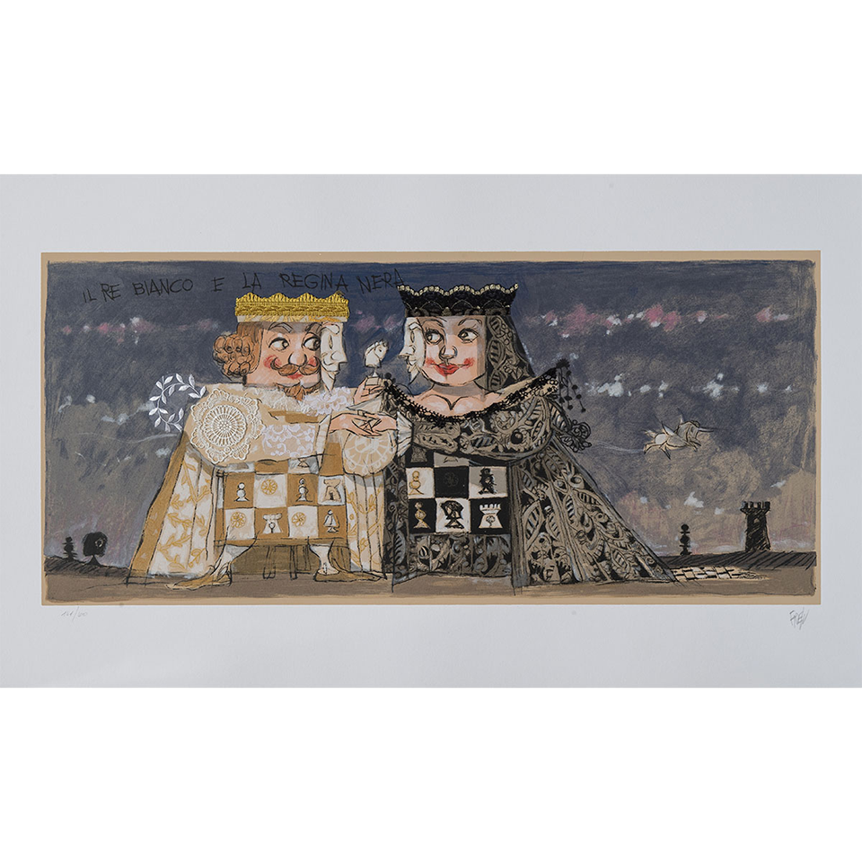 Paolo Fresu – Il re bianco e la regina nera – Serigrafia e collage 60×140 cm