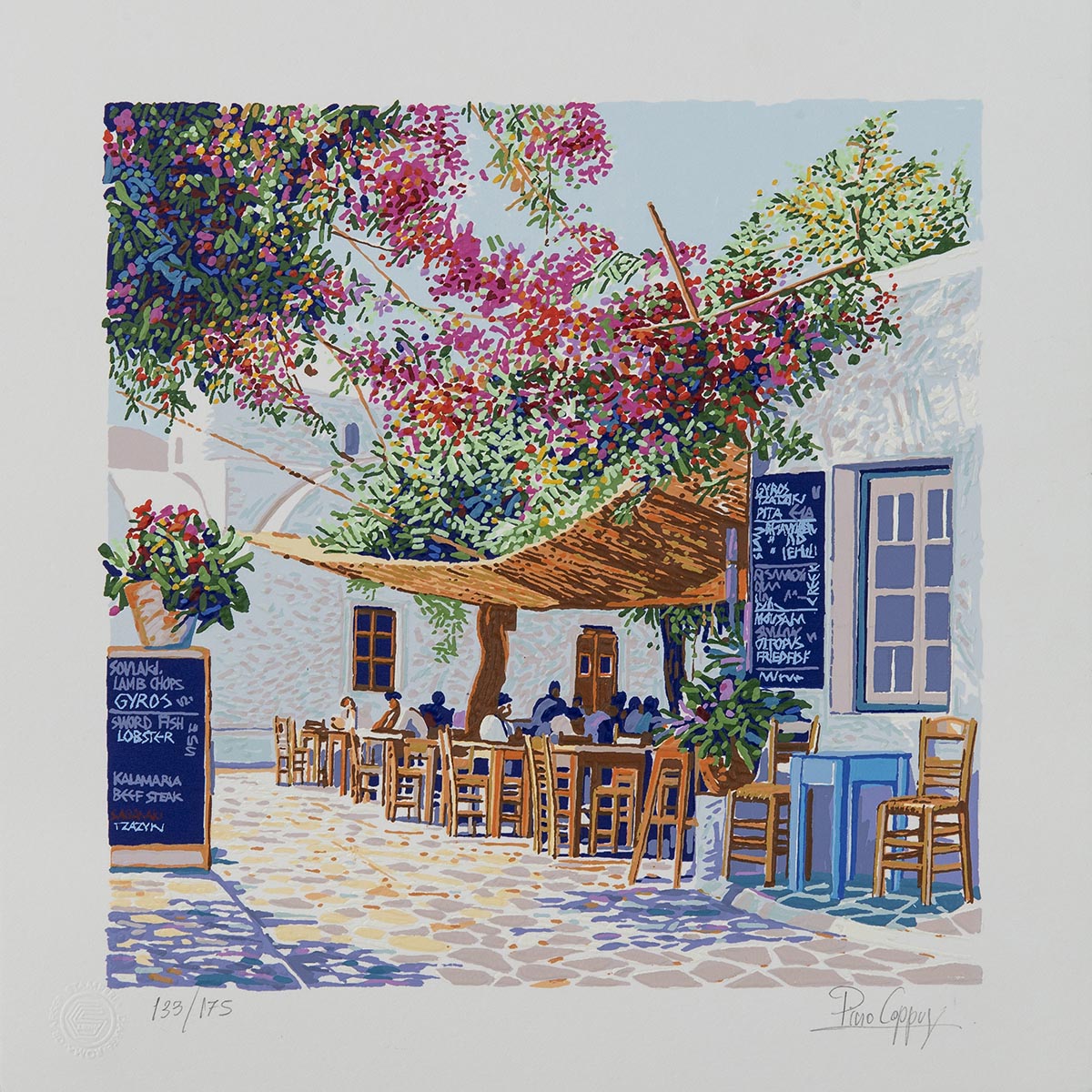 Pino Cappugi - Taverna a Folegandros - Serigrafia polimaterica 25x25cm